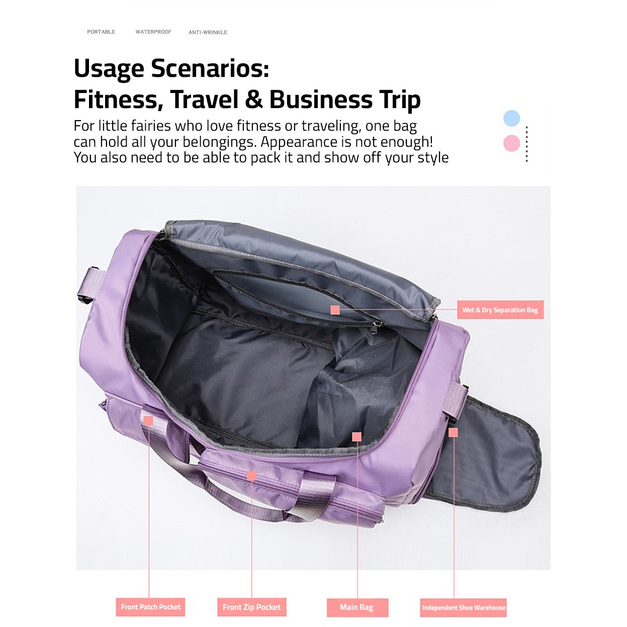 Glevato | Multi-Pocket Travel Bag, Sports and Gym Duffle with Separate Shoe Compartment