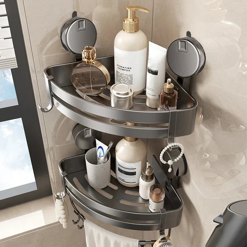 Glevato | No-Drill Suction Powered Corner Bathroom Organizer