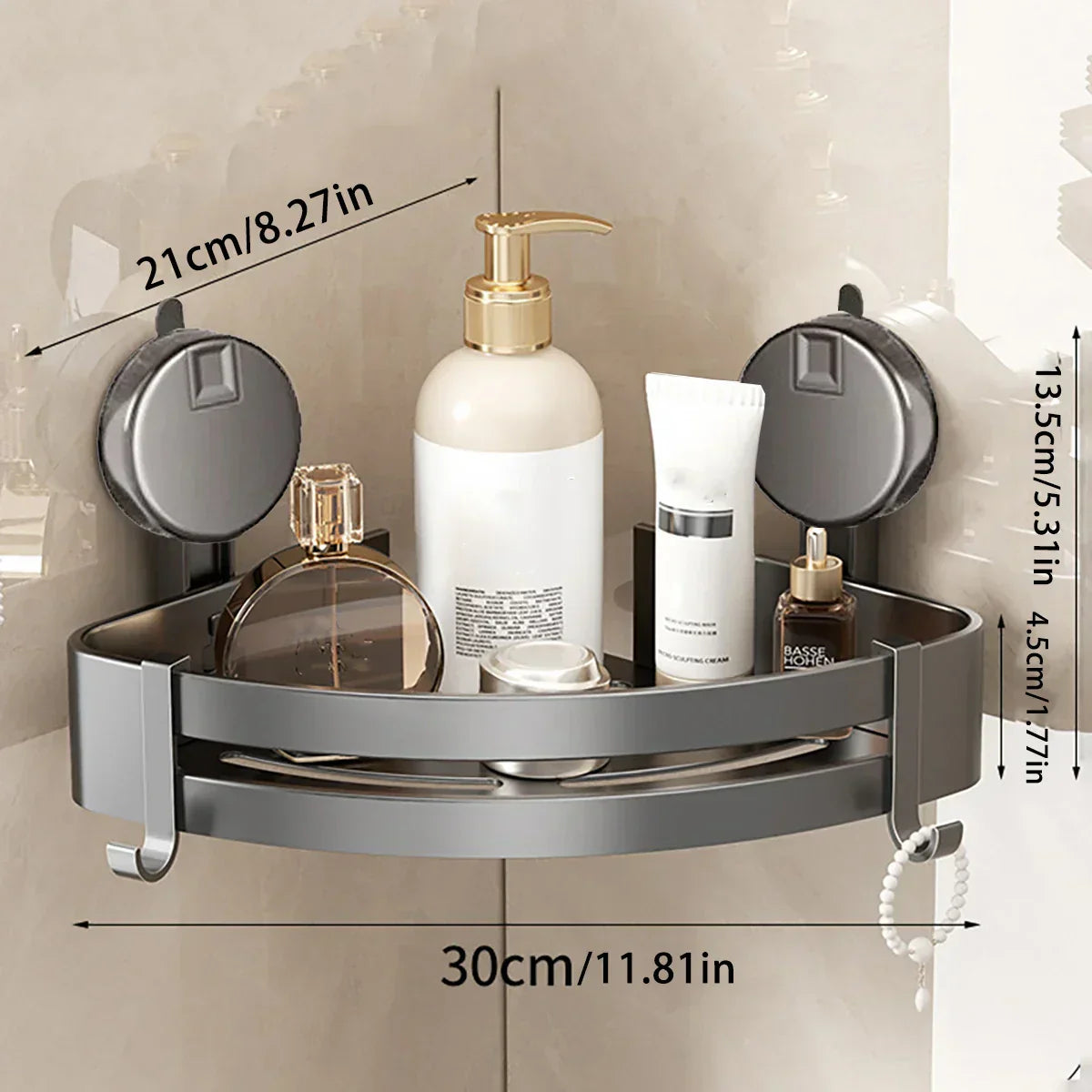 Glevato | No-Drill Suction Powered Corner Bathroom Organizer