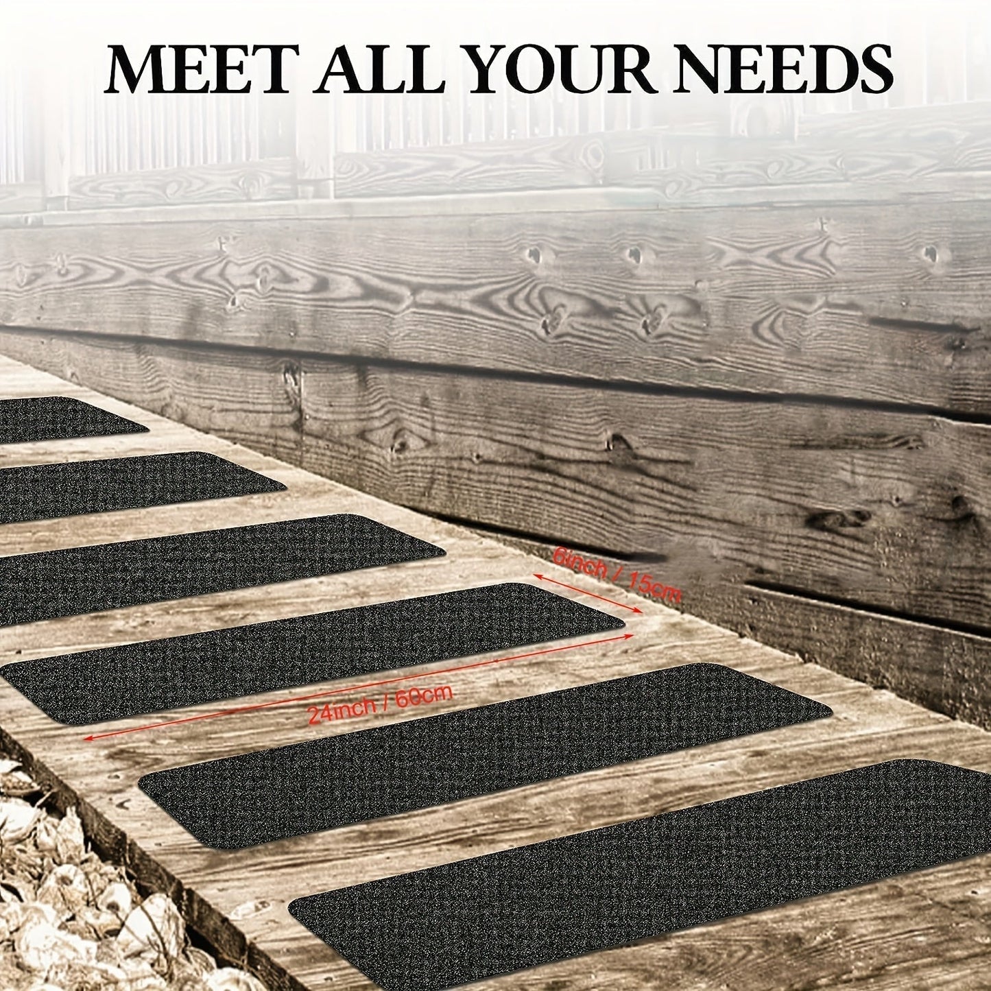 Glevato | Non-Slip Stair Treads 10-Pack – 6"x24", 80-Grit, Weather Resistant