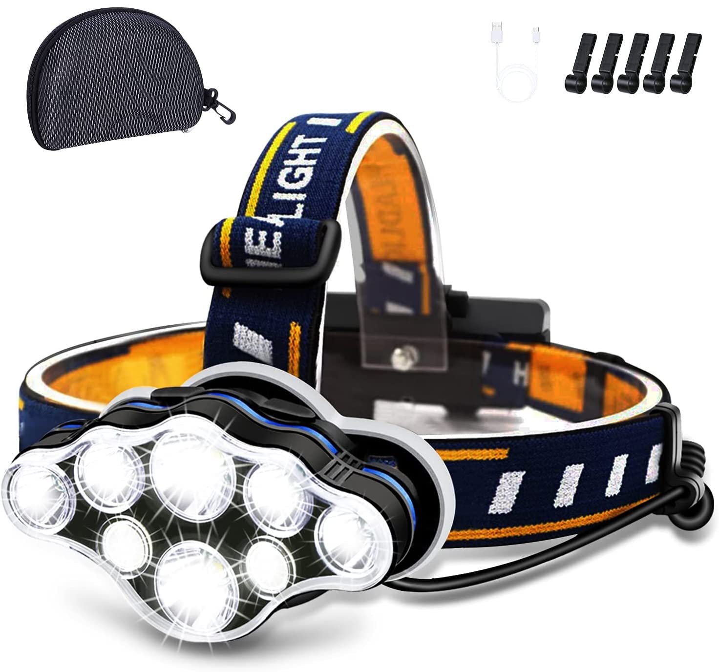 Glevato | Ochter 18000 Lumen Rechargeable Headlamp, 8 Modes, Waterproof, USB, Red & White Light