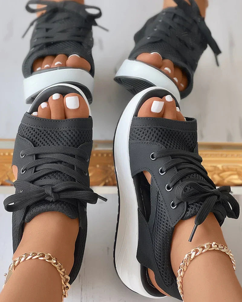 Glevato - Orthopedic Muffin Sandals with Cutout and Lacing