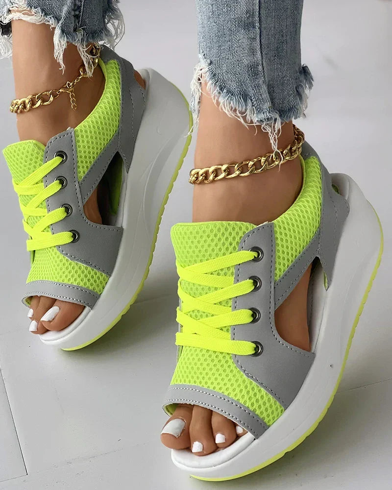 Glevato - Orthopedic Muffin Sandals with Cutout and Lacing