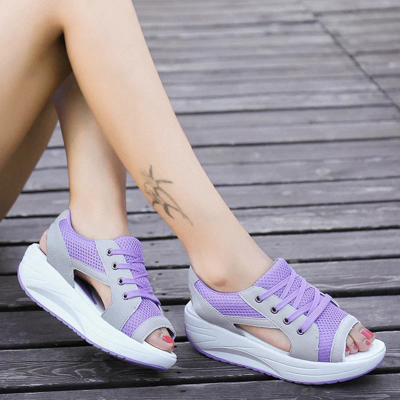 Glevato - Orthopedic Muffin Sandals with Cutout and Lacing
