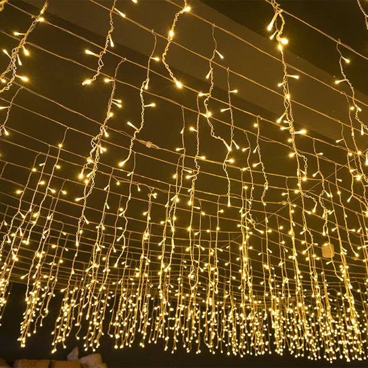 Glevato | Quntis 50m LED Icicle Light String | IP44 Weatherproof | 36V Low Voltage | 500+ LEDs | Icicle Waterfall Effect | Warm White