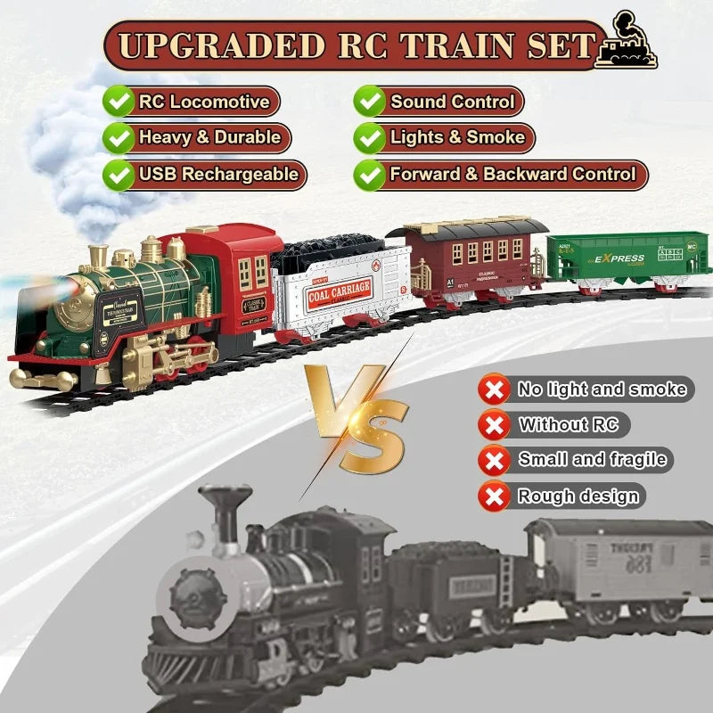 Glevato | Remote Controlled Electric Train Set | Classic Steam Locomotive with Lights