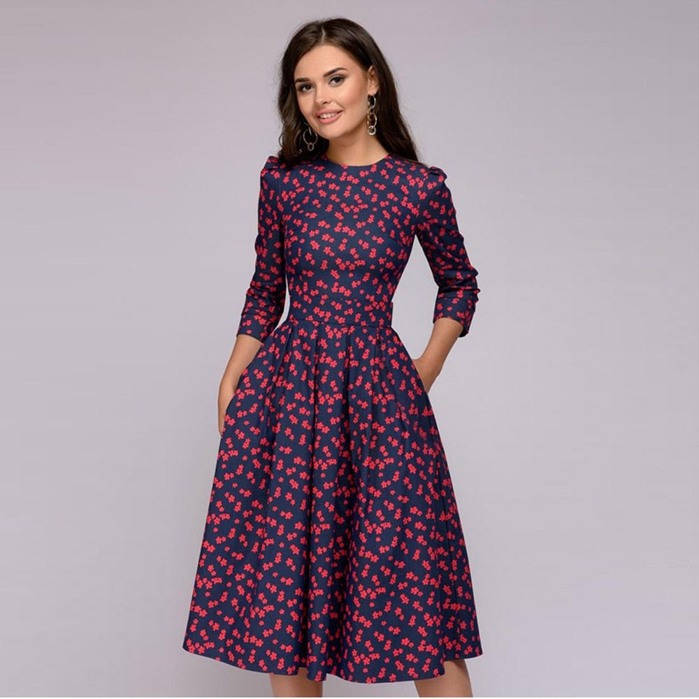 Glevato - Retrozo Elegant, Mid-Length Dress