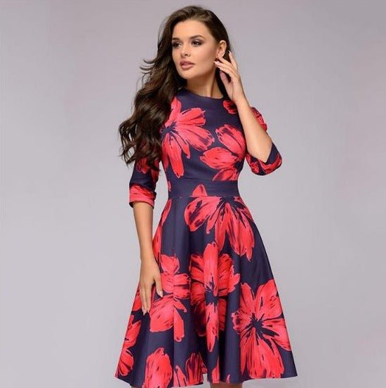 Glevato - Retrozo Elegant, Mid-Length Dress
