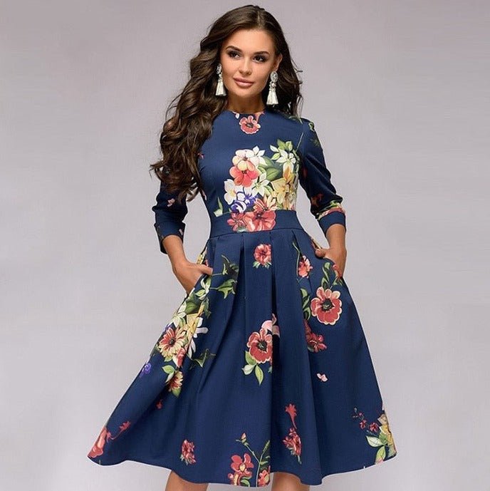 Glevato - Retrozo Elegant, Mid-Length Dress