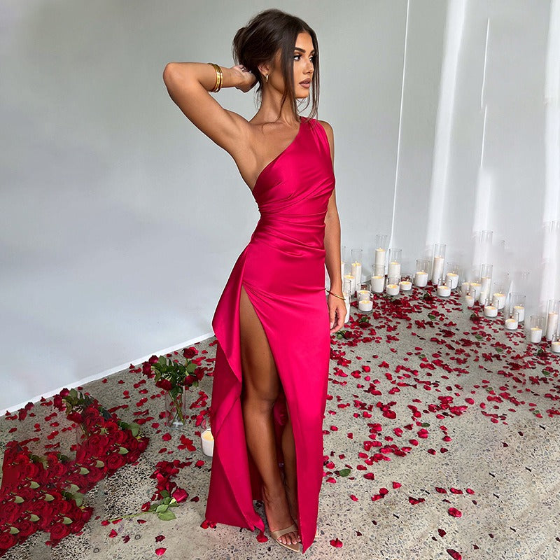 Glevato Ruffled One-Shoulder Maxi Dress