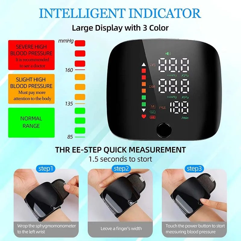 Glevato | Smart Wrist Blood Pressure Monitor – Electronic Portable Sphygmomanometer with Voice Alerts