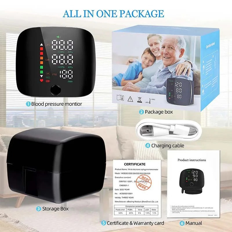 Glevato | Smart Wrist Blood Pressure Monitor – Electronic Portable Sphygmomanometer with Voice Alerts