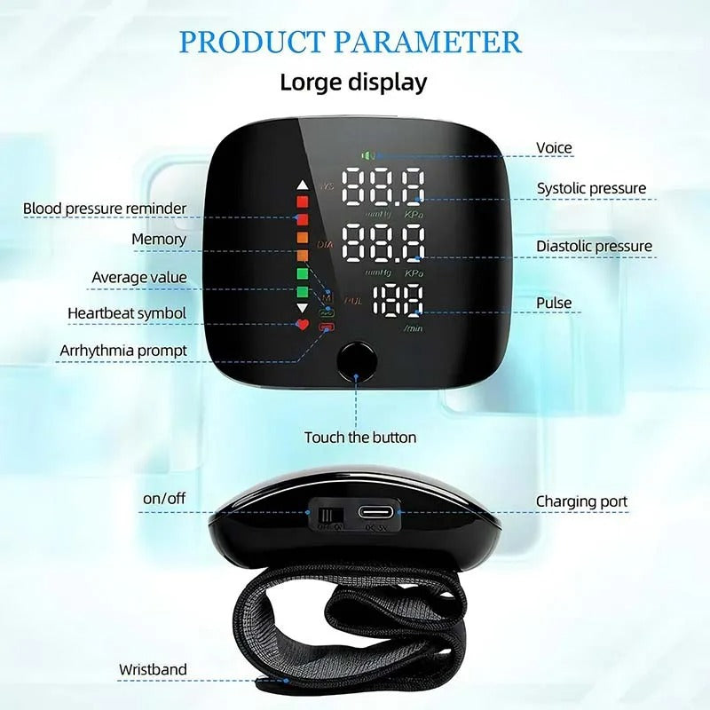 Glevato | Smart Wrist Blood Pressure Monitor – Electronic Portable Sphygmomanometer with Voice Alerts