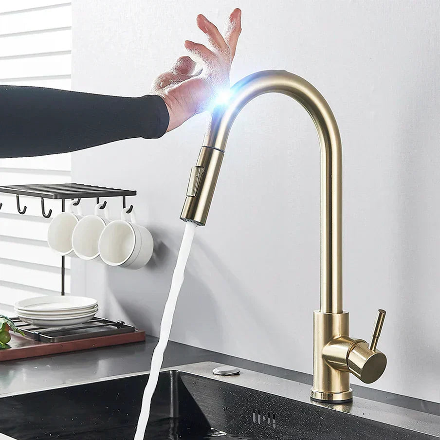 Glevato | SmartTouch | Kitchen Faucet with Touch Sensor and Pull-Down Spray Head – Brushed Nickel