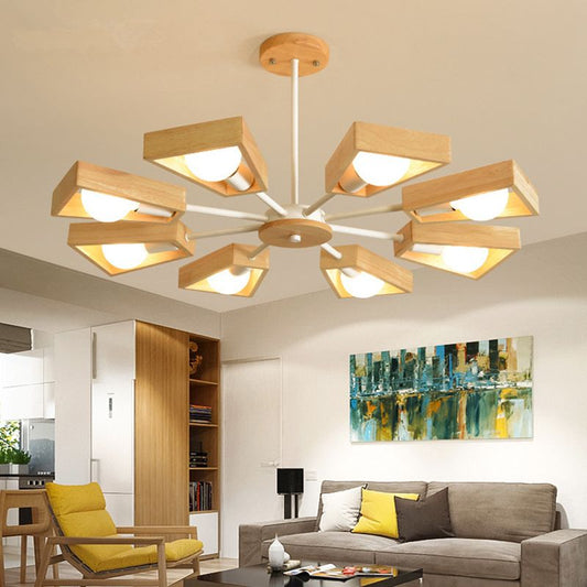 Glevato | Sputnik Chandelier Made of Wood | Modern Geometric Design