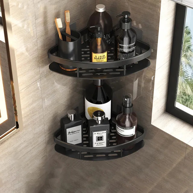 Glevato | Stylish and Practical No-Drill Shower Corner Shelf – Space-Saving Bathroom Storage Rack