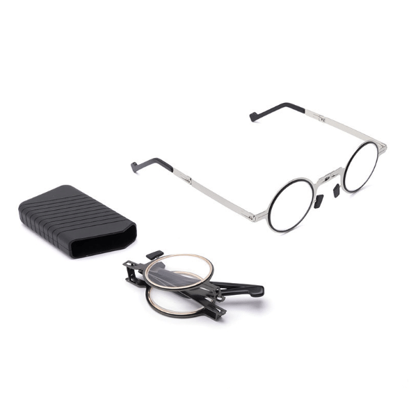 Glevato | Titanium Reading Glasses with Blue Light Protection – Foldable and Lightweight, Silver, Round/Square