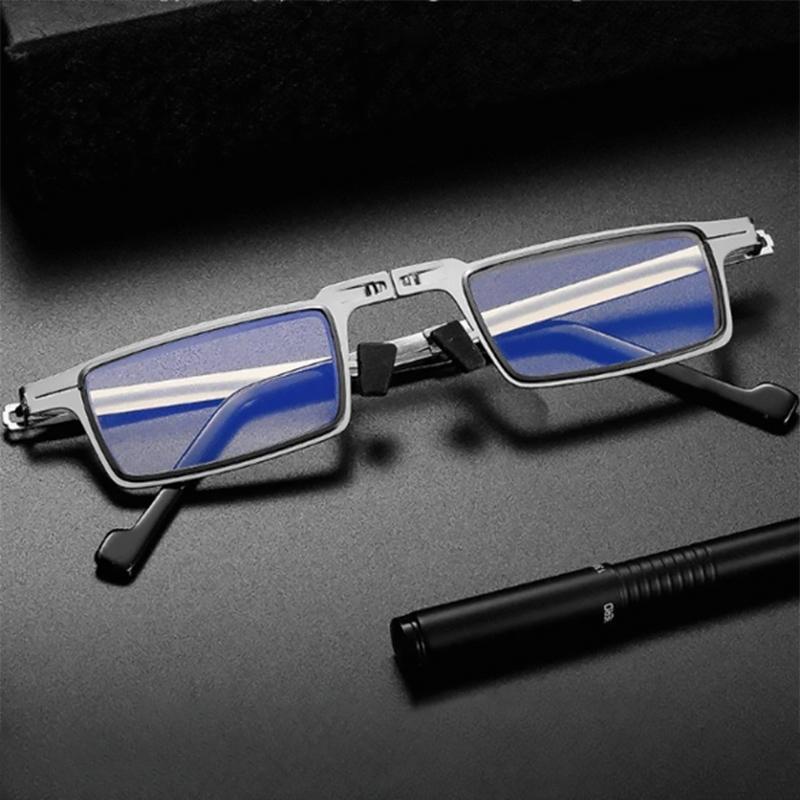 Glevato | Titanium Reading Glasses with Blue Light Protection – Foldable and Lightweight, Silver, Round/Square