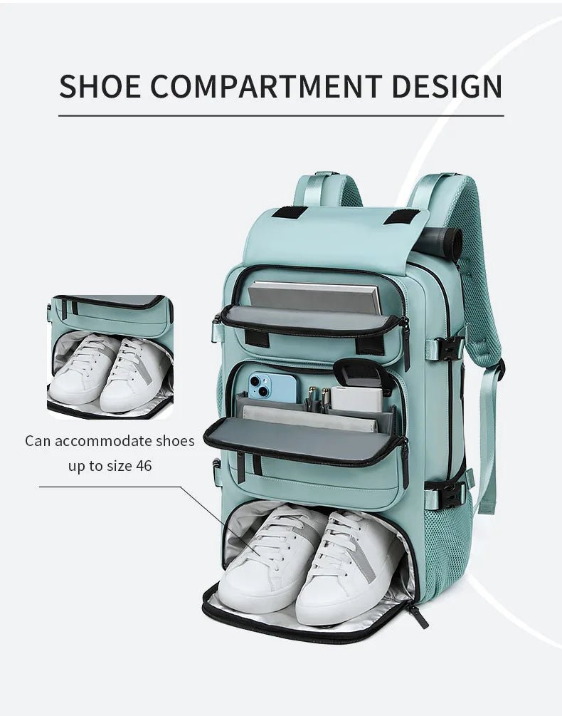 Glevato | TRAVELMAX Pack – Waterproof Travel Backpack with USB Port, Shoe Compartment & Anti-Theft Pocket