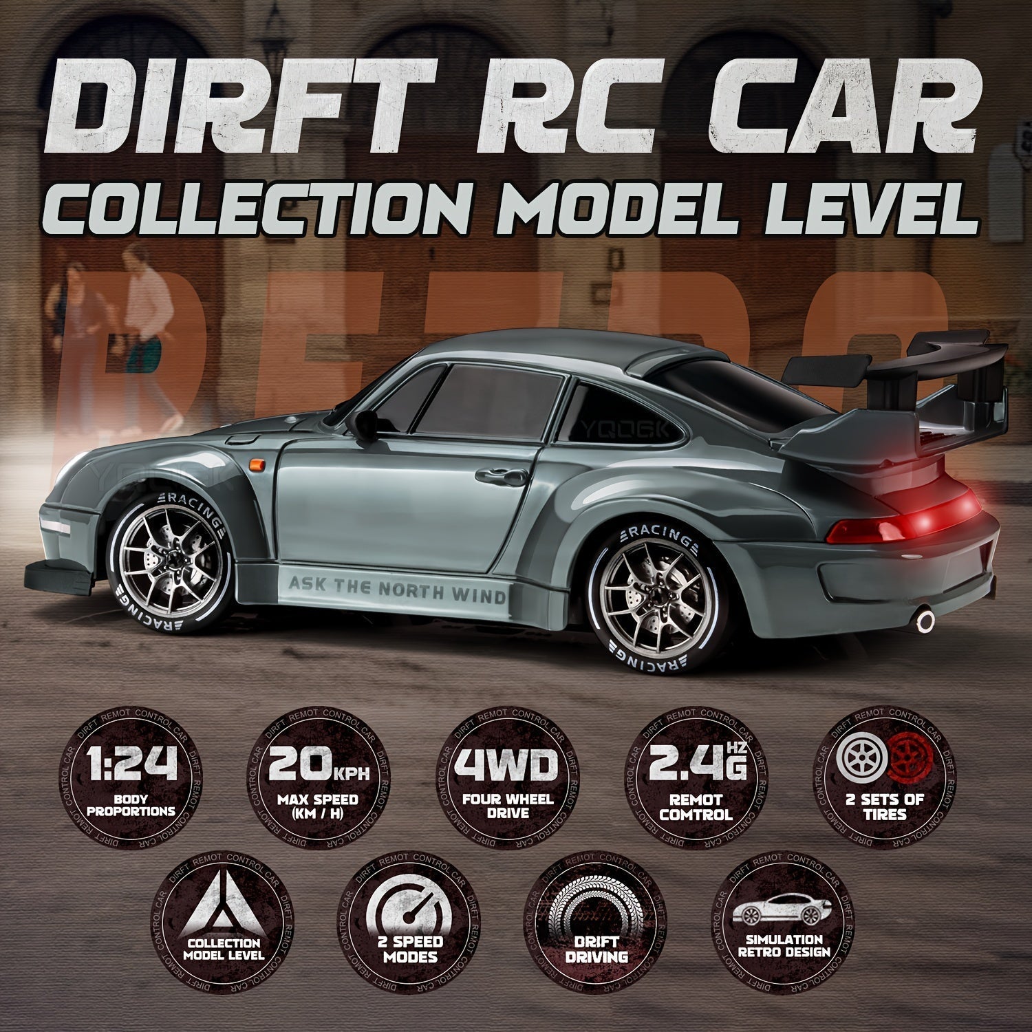 Glevato | Ultimate 1:24 RC Drift Car with LED Wheels – Rechargeable 4WD Racing Toy