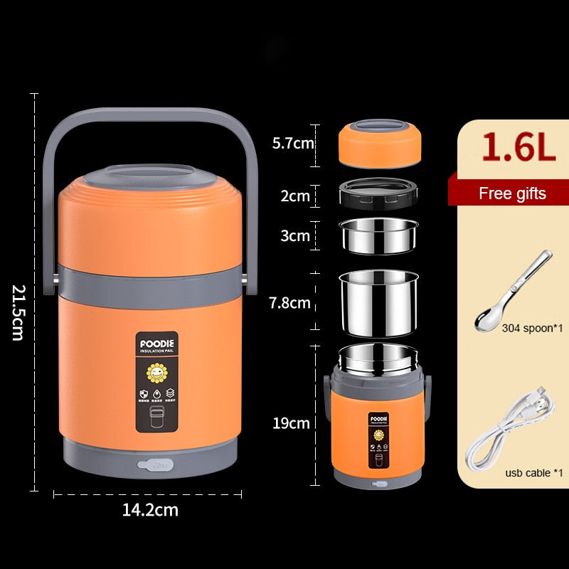 Glevato | USB Heated Lunch Box | 304 Stainless Steel, Portable Food Warmer