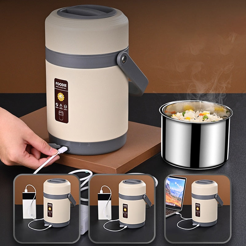 Glevato | USB Heated Lunch Box | 304 Stainless Steel, Portable Food Warmer