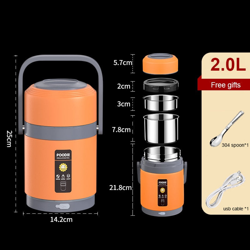 Glevato | USB Heated Lunch Box | 304 Stainless Steel, Portable Food Warmer