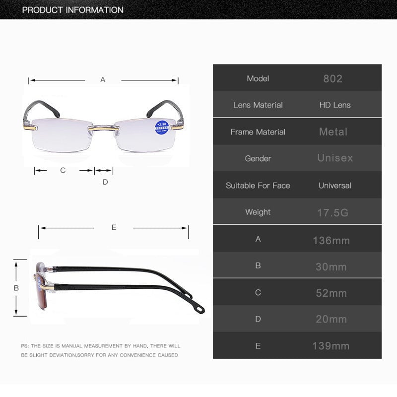 Glevato | Viselio Intelligent Reading Glasses with Progressive Lenses | Ultra-Light & Blue Light Filter | For Near & Distant Vision | Titanium Frame TR90