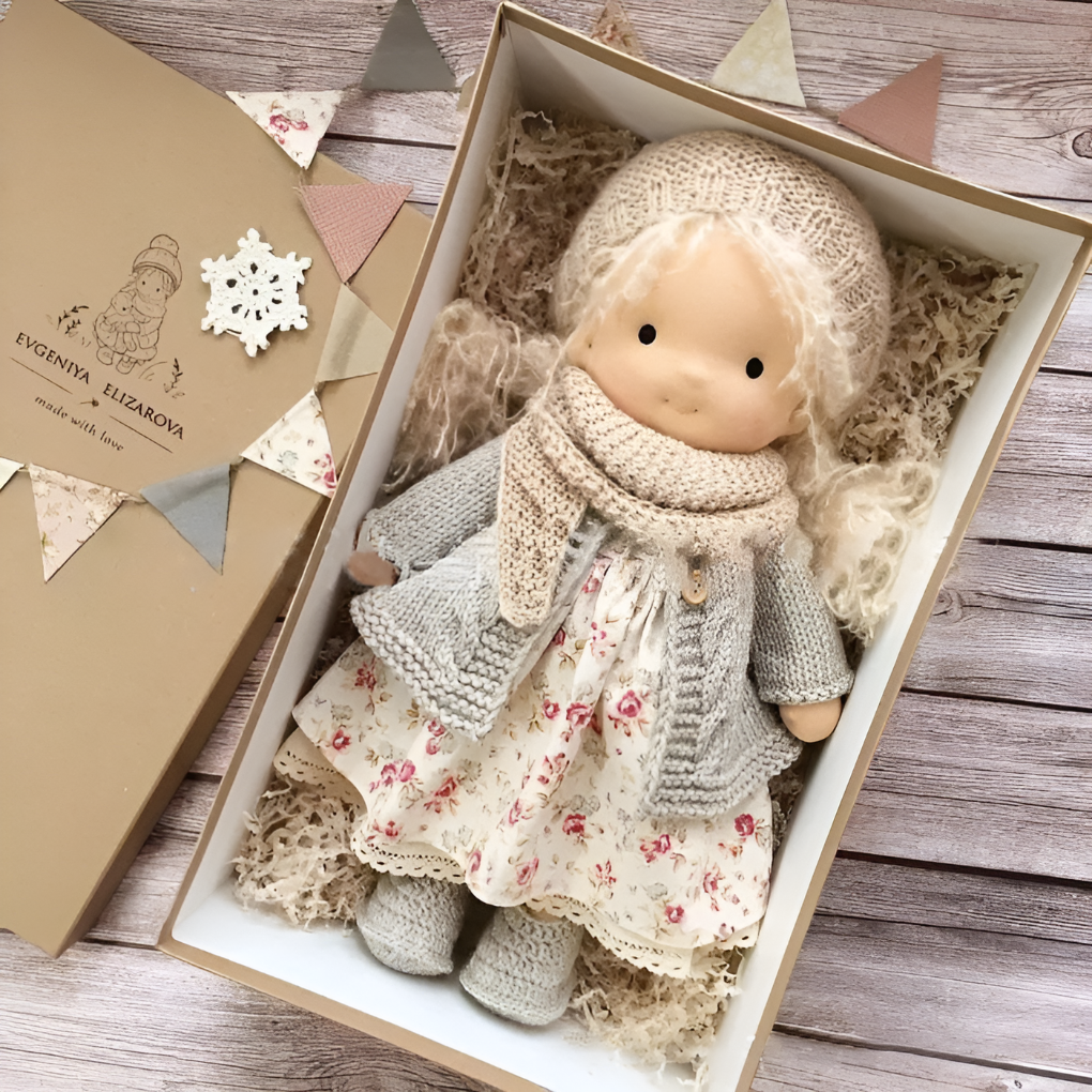 Glevato | Waldorf Soft Cloth Doll with Knitted Cardigan