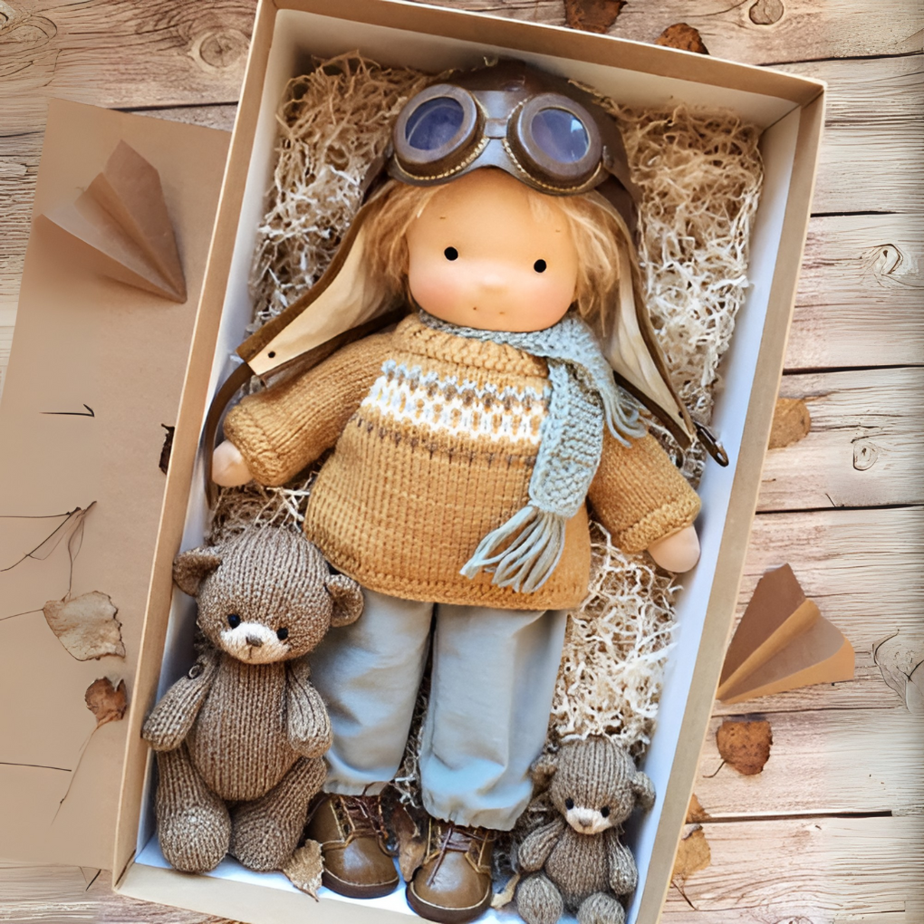 Glevato | Waldorf Soft Cloth Doll with Knitted Cardigan