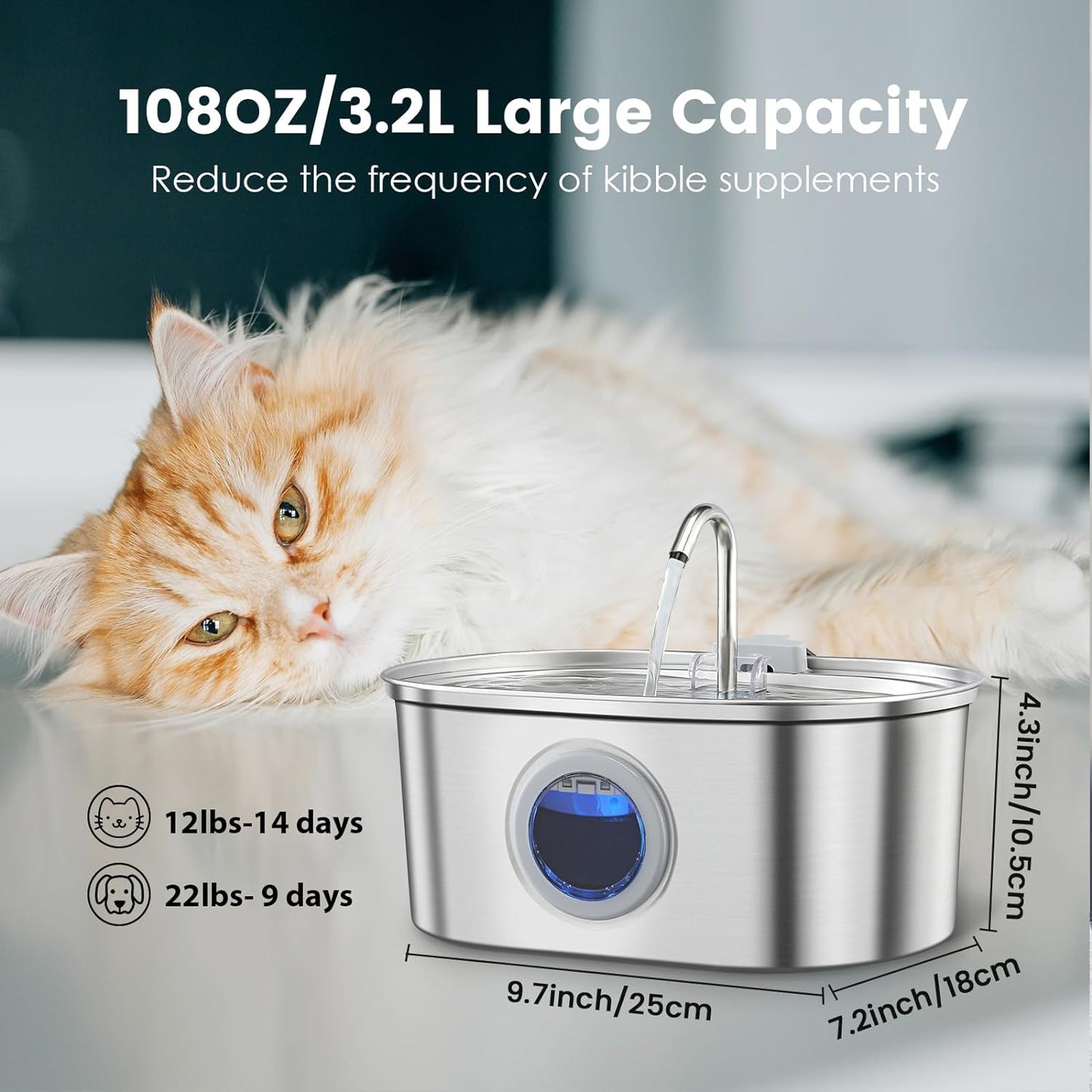 Glevato | Water Fountain Stainless Steel 3.2L