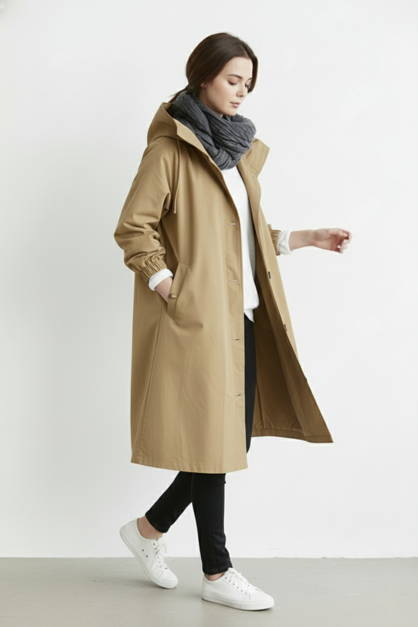 Glevato | Wind and Waterproof Trench Coat for Women – With Hood for Autumn & Winter
