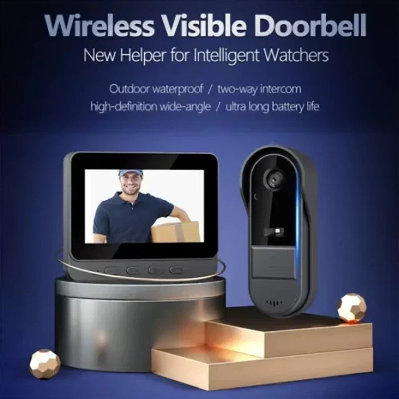 Glevato | Wireless Video Doorbell with Intercom and HD Night Vision – 4.3” IPS Display, Waterproof