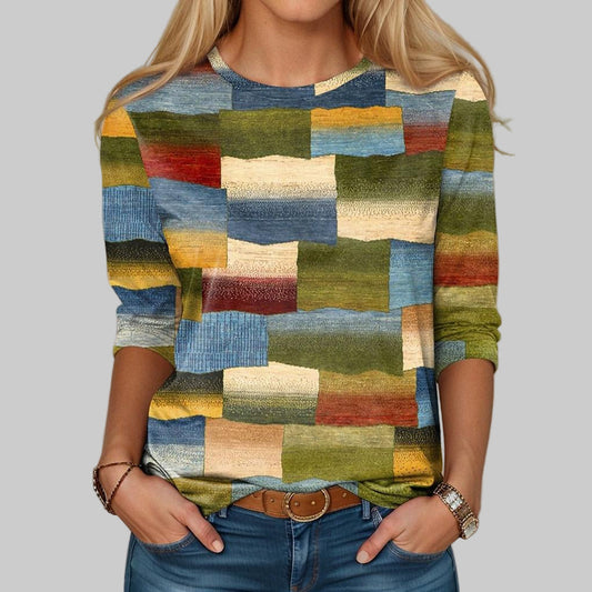 Glevato | Women's Block Print T-Shirt Round Neck