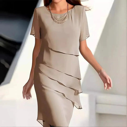 Glevato | Women's Chiffon Midi Dress with Tiered Skirt