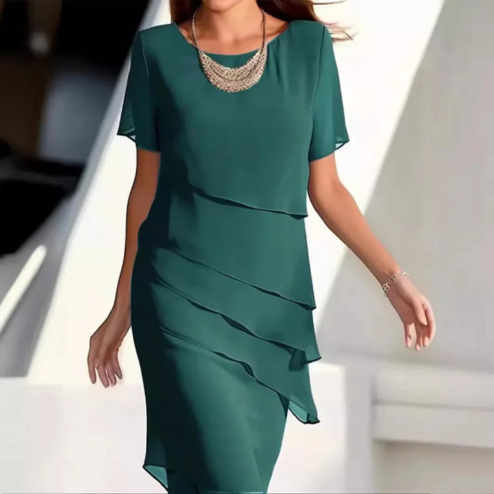Glevato | Women's Chiffon Midi Dress with Tiered Skirt