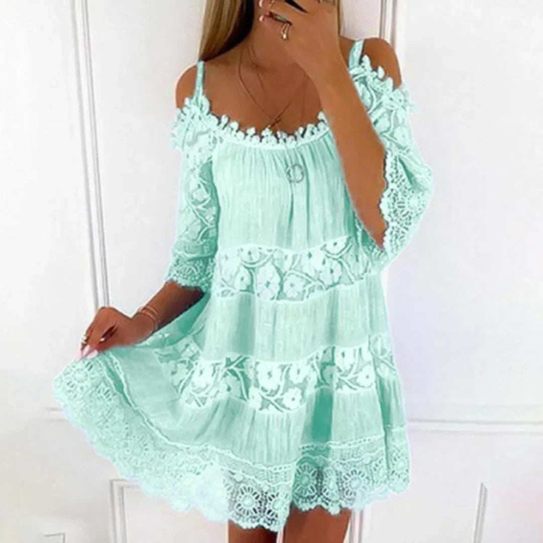 Glevato | Women's Cold Shoulder Mini Dress with Lace
