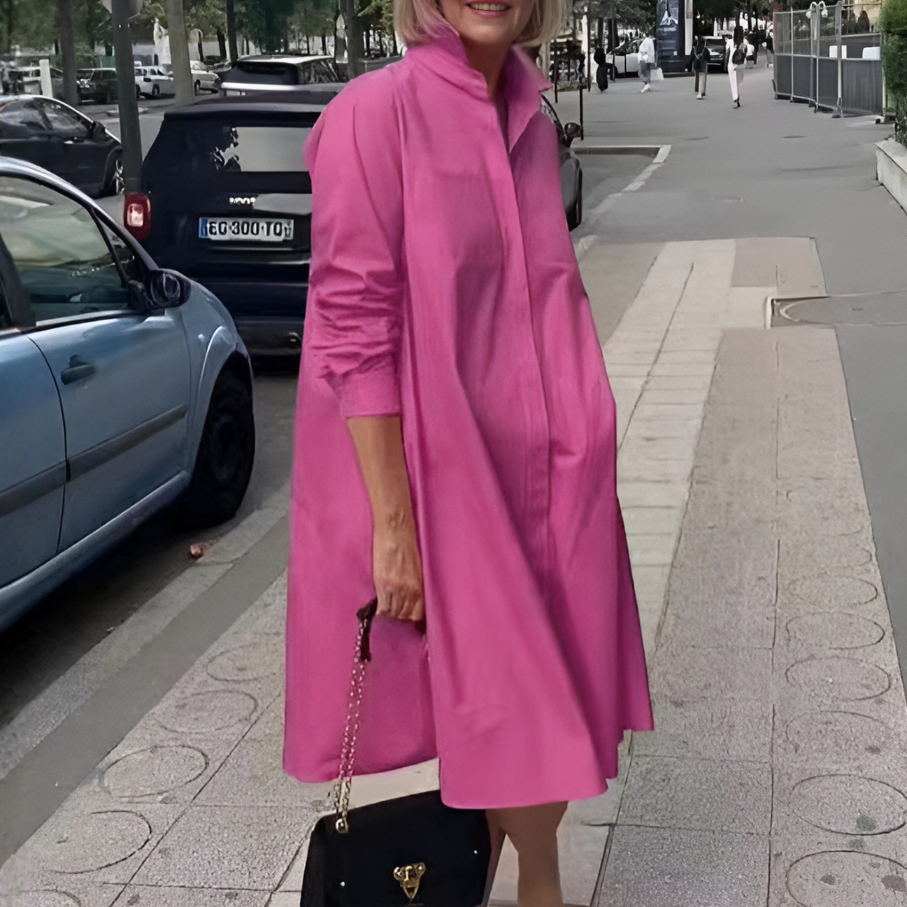 Glevato | Women's Collared A-Line Shirt Dress