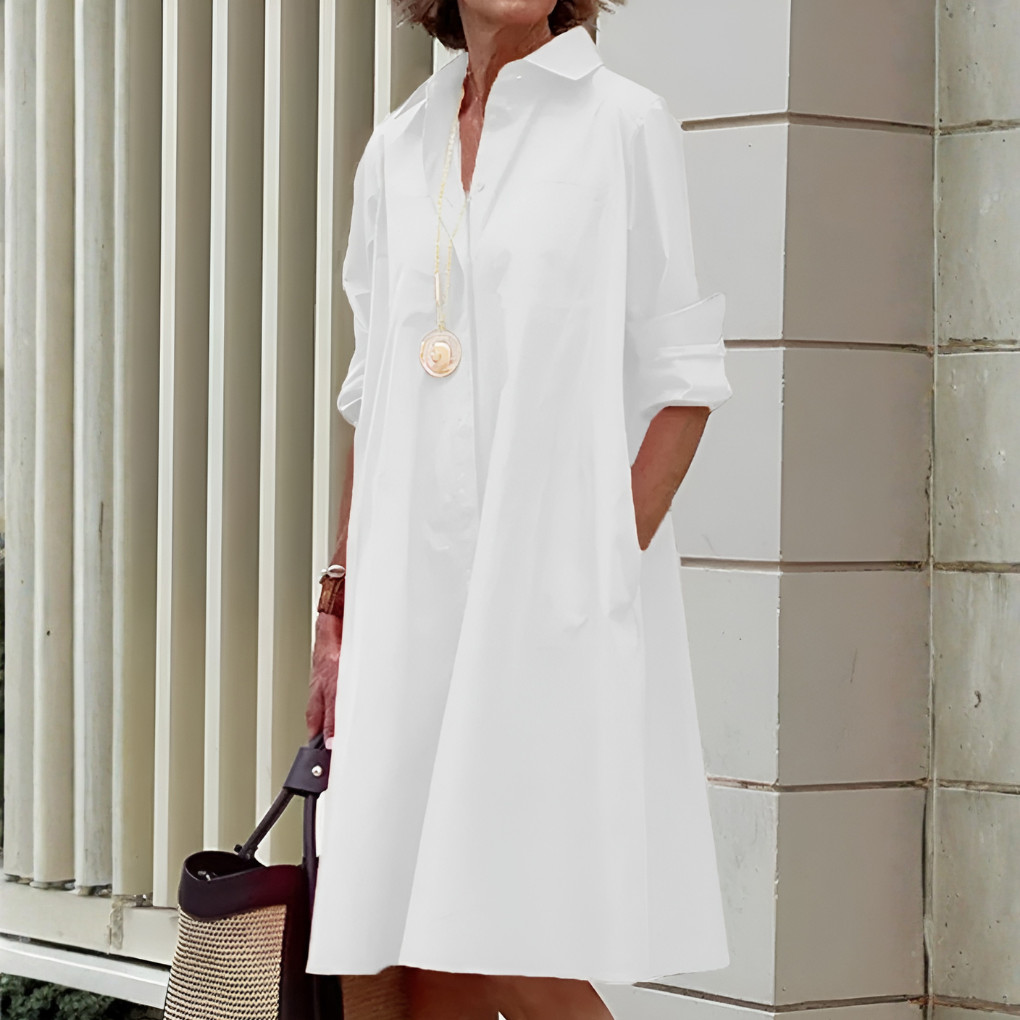 Glevato | Women's Collared A-Line Shirt Dress