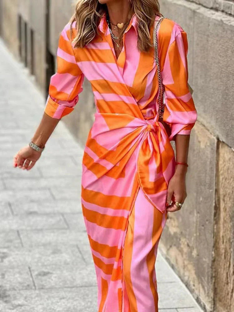 Glevato | Women's Collared Wrap Maxi Dress