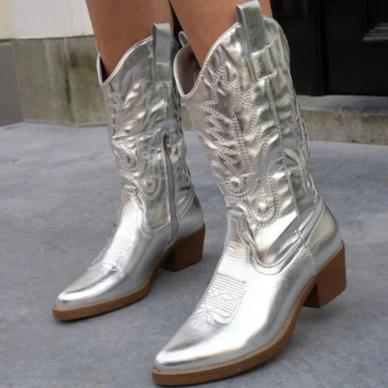 Glevato | Women's Cowboy Boots with Metallic Finish