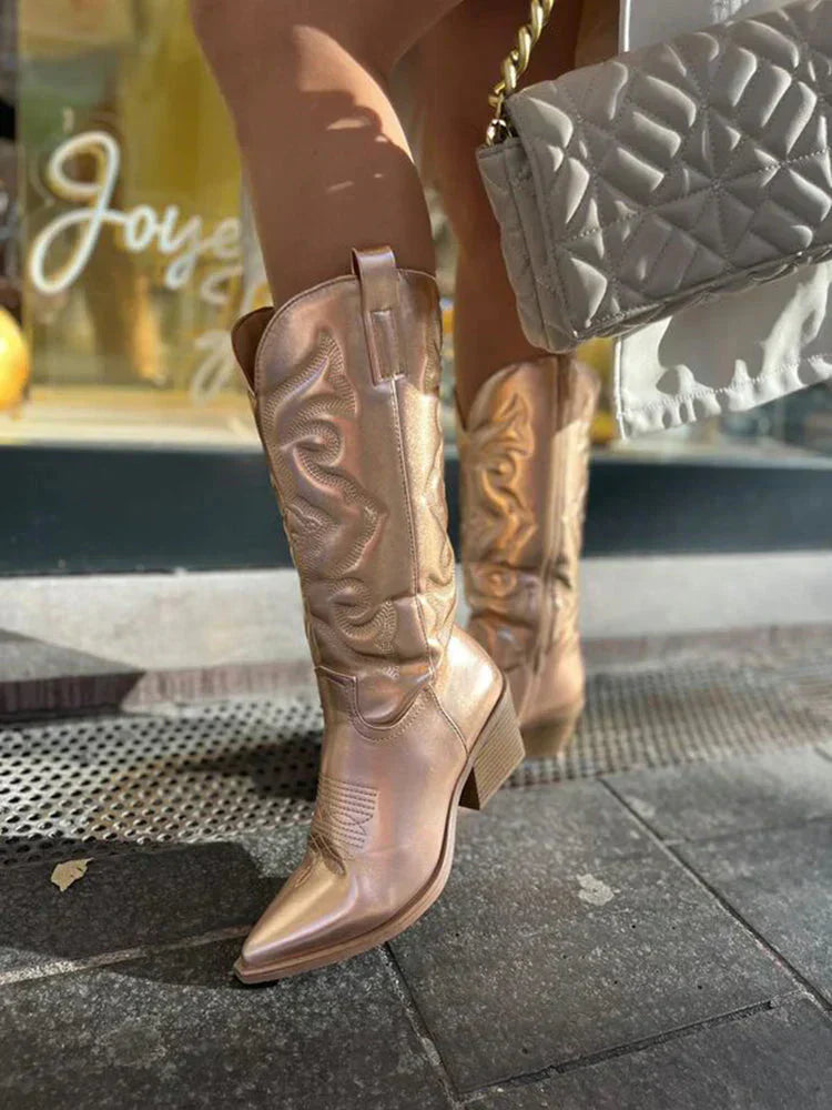 Glevato | Women's Cowboy Boots with Metallic Finish