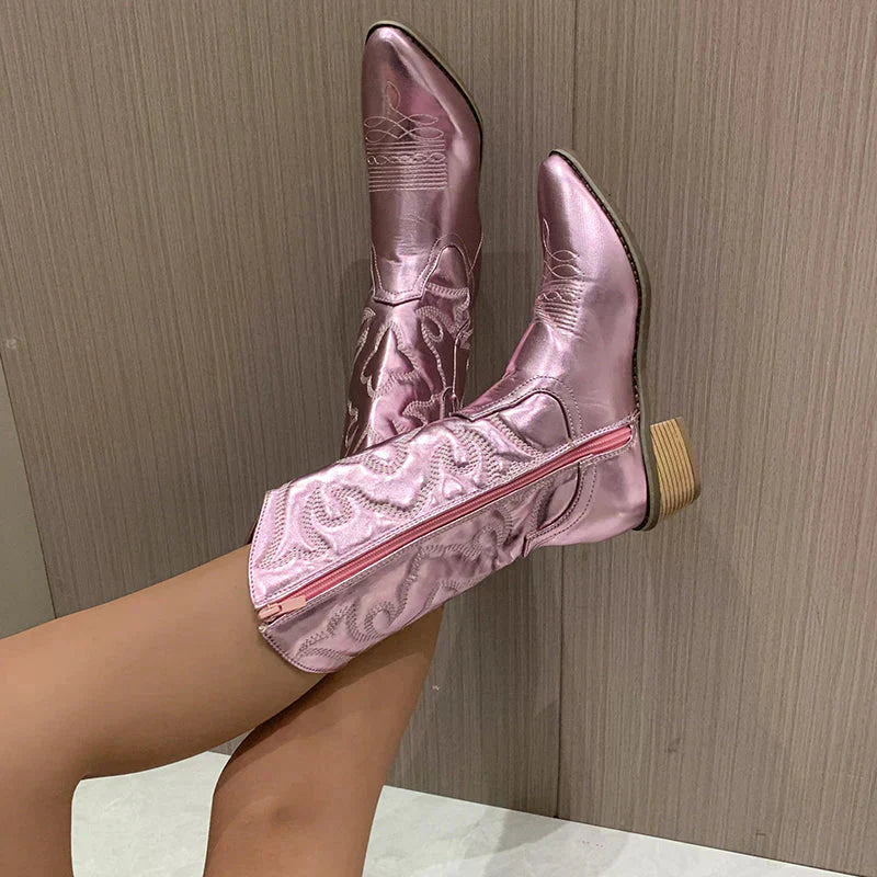 Glevato | Women's Cowboy Boots with Metallic Finish