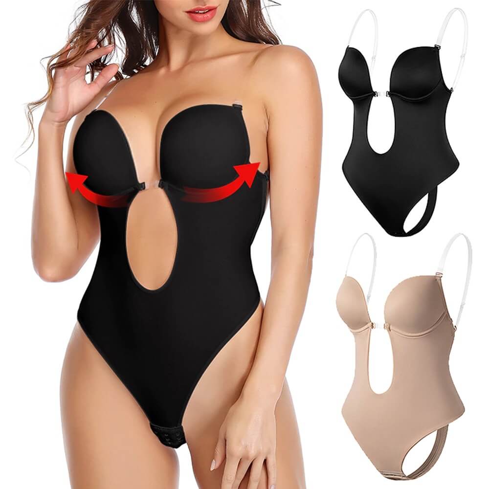 Glevato | Women's Deep V Backless Bodysuit