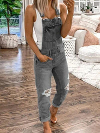 Glevato | Damskie ogrodniczki jeansowe z przetarciami do kostek