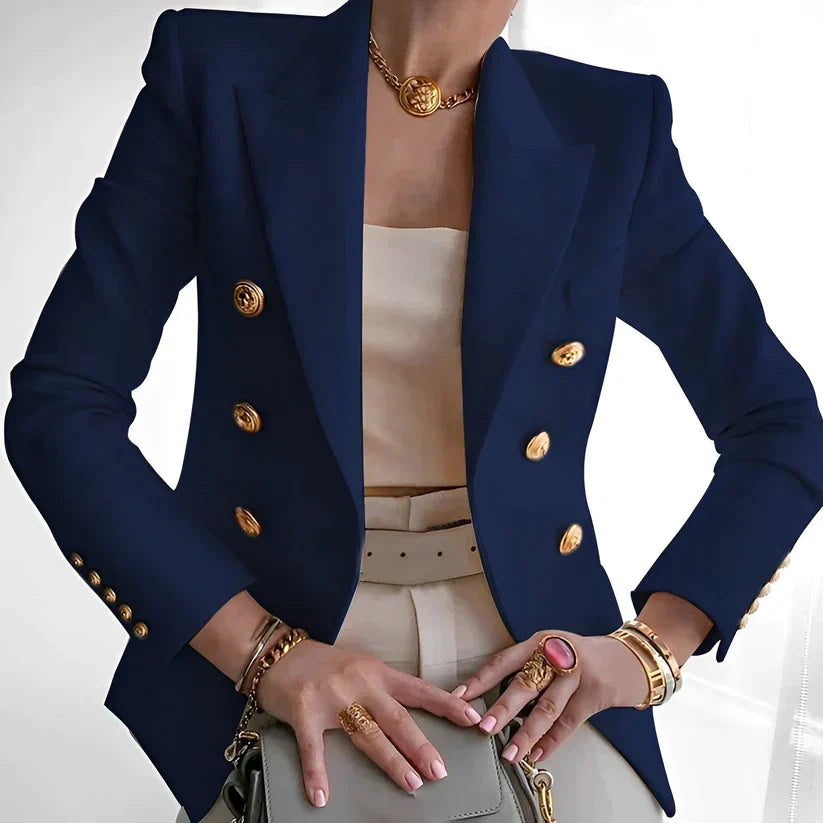 Glevato | Women's Double-Breasted Blazer Gold Button Detail