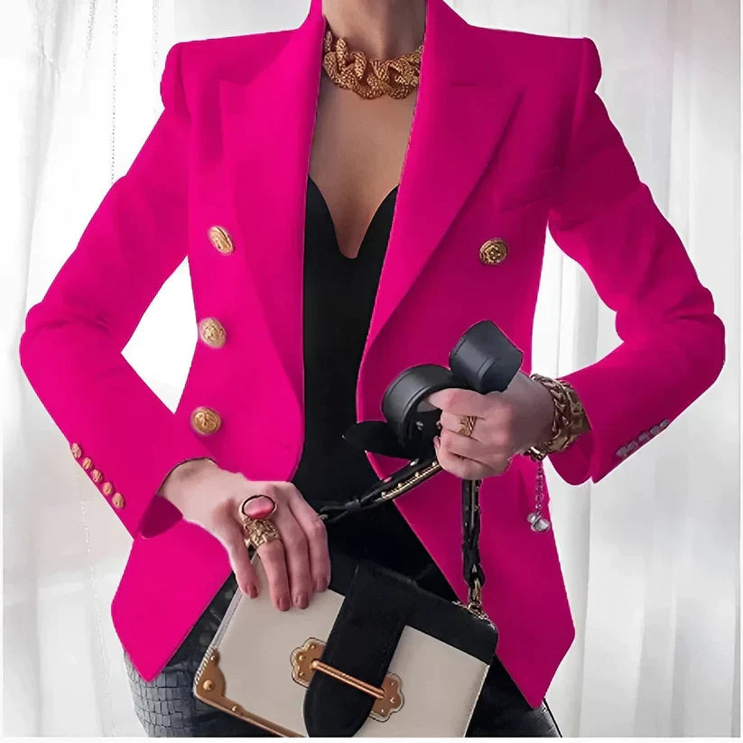 Glevato | Women's Double-Breasted Blazer Gold Button Detail