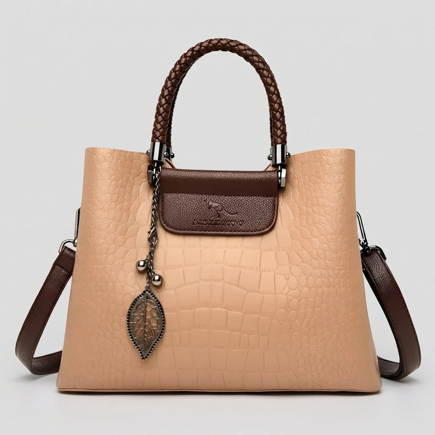 Glevato | Women's Embossed Tote Bag with Braided Handle