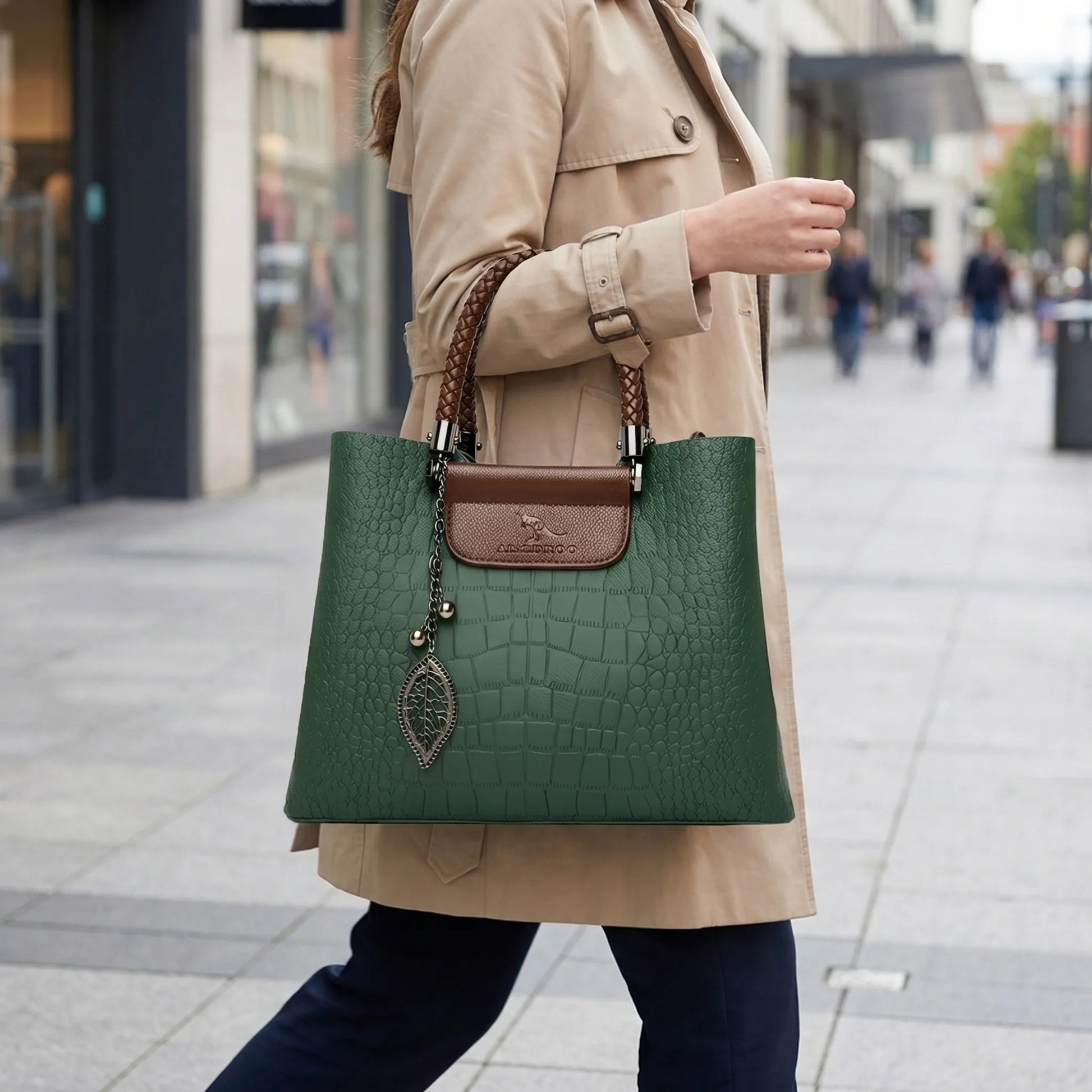 Glevato | Women's Embossed Tote Bag with Braided Handle