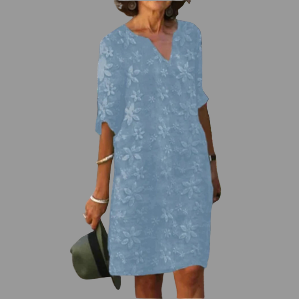 Glevato | Women's Embroidered Midi Dress with V-Neck